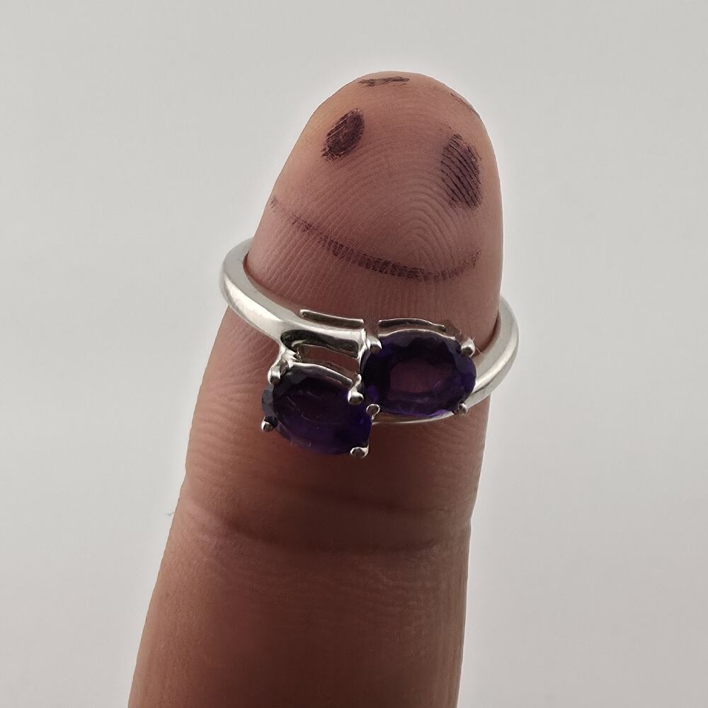 Sterling Silver 925 Amethyst Ring Two Stone Bypass Purple Size 7.75 Jewelry